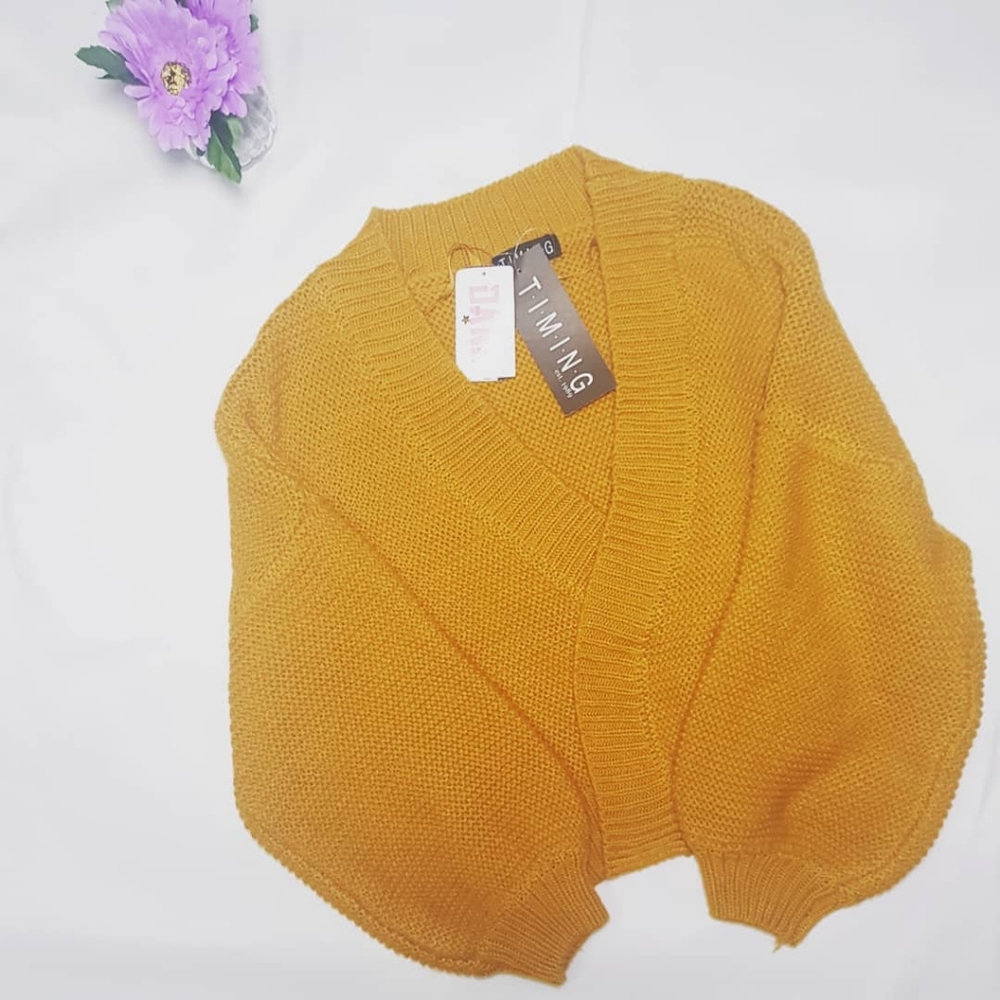 Mustard yellow open front cardigan sweater Small